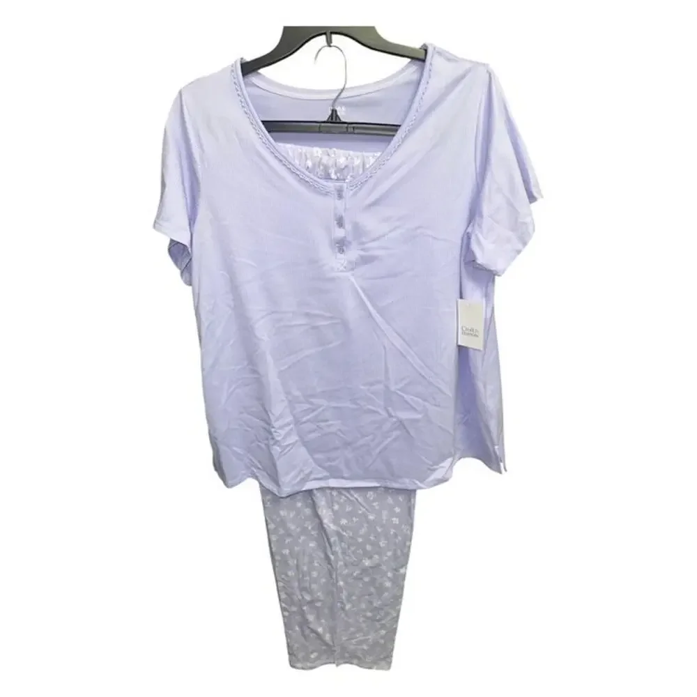 Croft & Barrow 1X Pajamas Cozy Lux Soft Sleep Set Purple Lilac Pockets Stretch